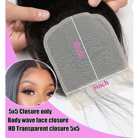 HD Body Wave Closure 5x5 Transparent Lace Frontal Closure 12A Virgin Remy Human Hair
