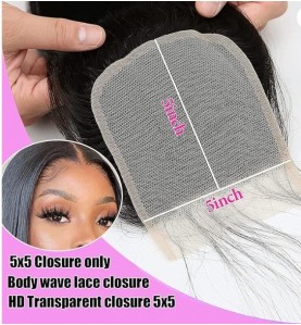 HD Body Wave Closure 5x5 Transparent Lace Frontal Closure 12A Virgin Remy Human Hair