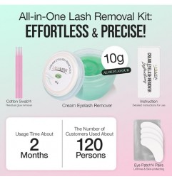 Eyelash Extension Remover Cream Gentle Aloe Vera Formula, Lash Removal Kit with Eye Patches & Cotton Swabs