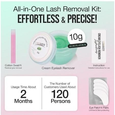 Eyelash Extension Remover Cream Gentle Aloe Vera Formula, Lash Removal Kit with Eye Patches & Cotton Swabs