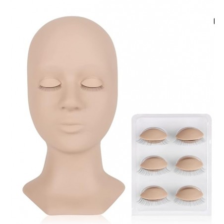 Lash Mannequin Head , with 4 Pairs Replaced Eyelids Practice