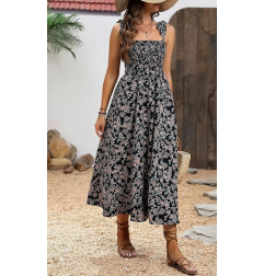 NH Summer Floral Dresses 2025 Beach Vacation Casual Long Maxi Sundresses - Dark Mist