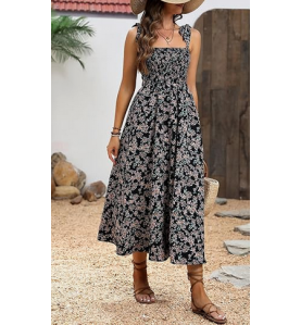 NH Summer Floral Dresses 2025 Beach Vacation Casual Long Maxi Sundresses - Dark Mist