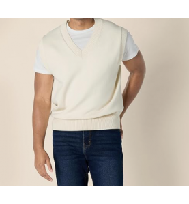 NH 2025 Men's Relaxed-Fit V-Neck Sweater Vest - Beige