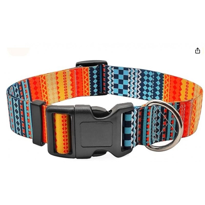 Nylon Dog Collar with Bohemia Floral Tribal Geometric Patterns Soft Collar Adjustable for Small Medium Large and Ex-Large Dogs