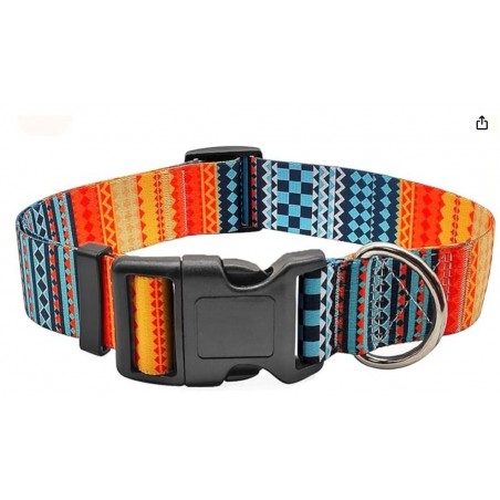 Nylon Dog Collar with Bohemia Floral Tribal Geometric Patterns Soft Collar Adjustable for Small Medium Large and Ex-Large Dogs