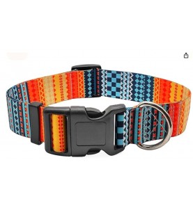 Nylon Dog Collar with Bohemia Floral Tribal Geometric Patterns Soft Collar Adjustable for Small Medium Large and Ex-Large Dogs