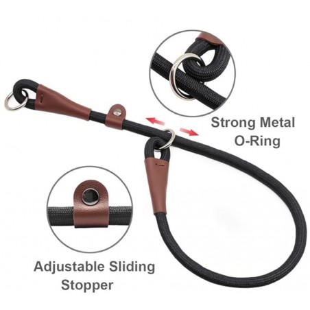 Slip Collar Nylon Rope Choke Collar for Dog Training- No Pull Round Martingale Dog Collars for Small Medium Large Dogs