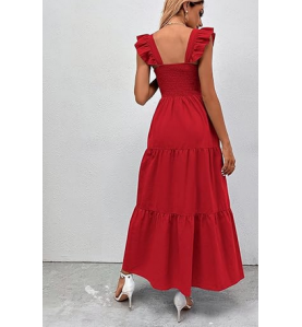 NH Summer Floral Dresses 2025 Beach Vacation Casual Long Maxi Sundresses - Pure Red