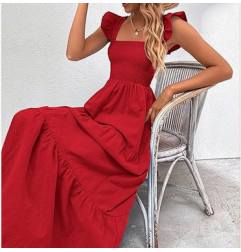 NH Summer Floral Dresses 2025 Beach Vacation Casual Long Maxi Sundresses - Pure Red