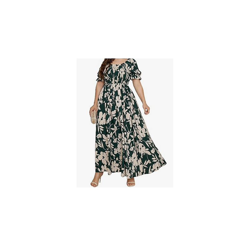 NH Boho Floral Maxi Dress Curvy Short Sleeve - Blue Floral Pattern NH Boho Floral Maxi Dress Curvy Short Sleeve - Blue Floral Pattern