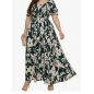 NH  Boho Floral Maxi Dress Curvy Short Sleeve - Blue Floral Pattern