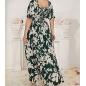 NH  Boho Floral Maxi Dress Curvy Short Sleeve - Blue Floral Pattern
