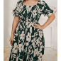 NH  Boho Floral Maxi Dress Curvy Short Sleeve - Blue Floral Pattern