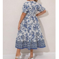 NH  Boho Floral Maxi Dress Curvy Short Sleeve - Porcelain Blue