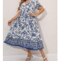 NH  Boho Floral Maxi Dress Curvy Short Sleeve - Porcelain Blue