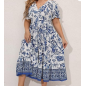 NH  Boho Floral Maxi Dress Curvy Short Sleeve - Porcelain Blue