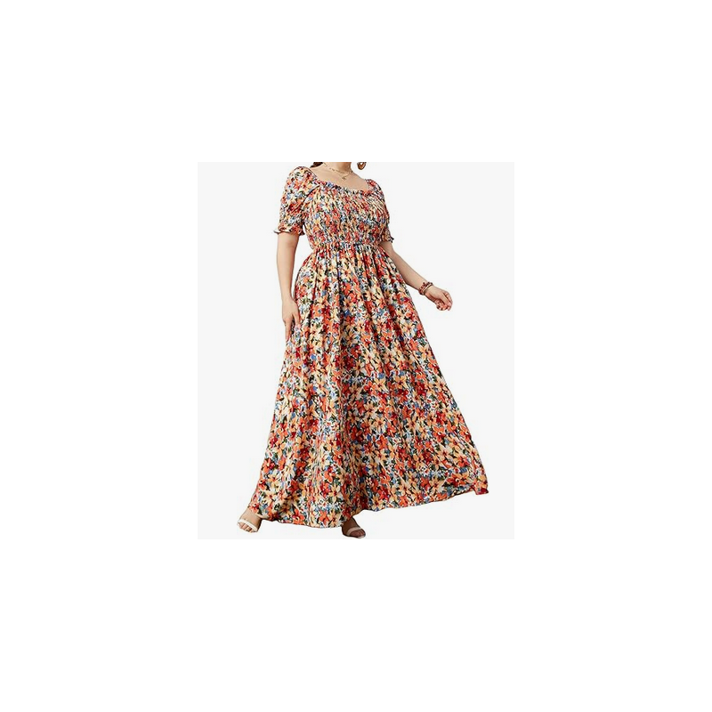 NH Boho Floral Maxi Dress Curvy Short Sleeve - Botanical Garden NH Boho Floral Maxi Dress Curvy Short Sleeve - Botanical Garden
