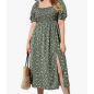NH  Boho Floral Maxi Dress Curvy Short Sleeve - Green Sparkle