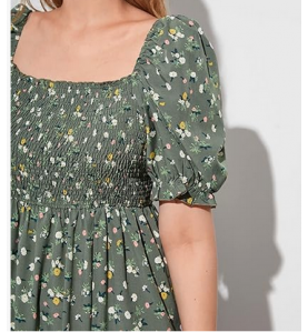 NH  Boho Floral Maxi Dress Curvy Short Sleeve - Green Sparkle